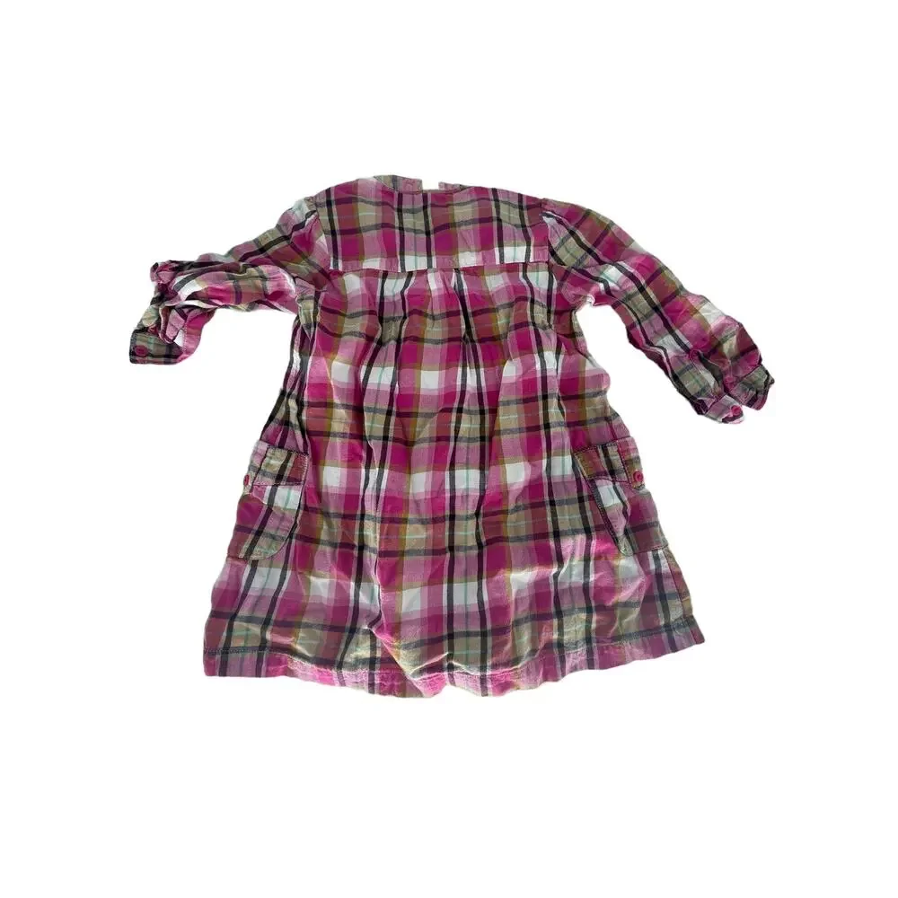 Carter's Baby Girls Pink Plaid Long Sleeve Half Button Dress Size 2T
